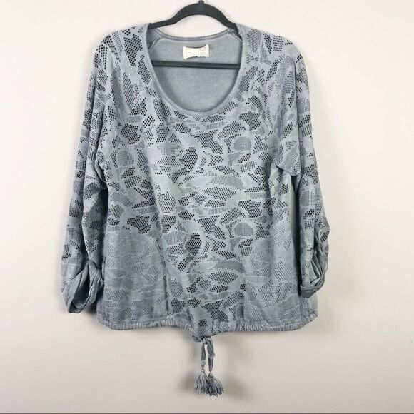 ANTHROPOLOGIE | SATURDAY SUNDAY Blue Mesh Cutouts Long Sleeve Top Women’s Size M - Picture 1 of 6